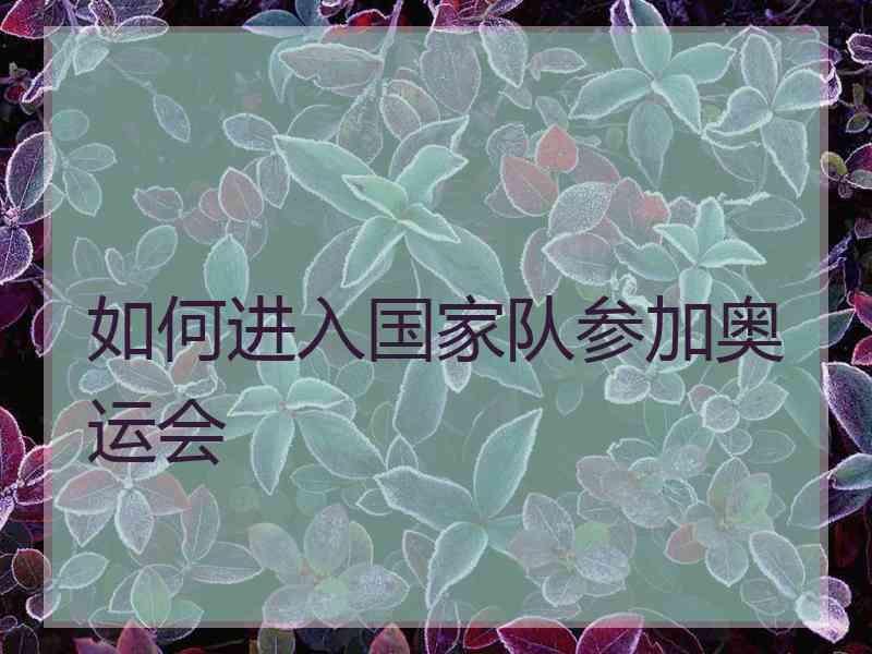 如何进入国家队参加奥运会
